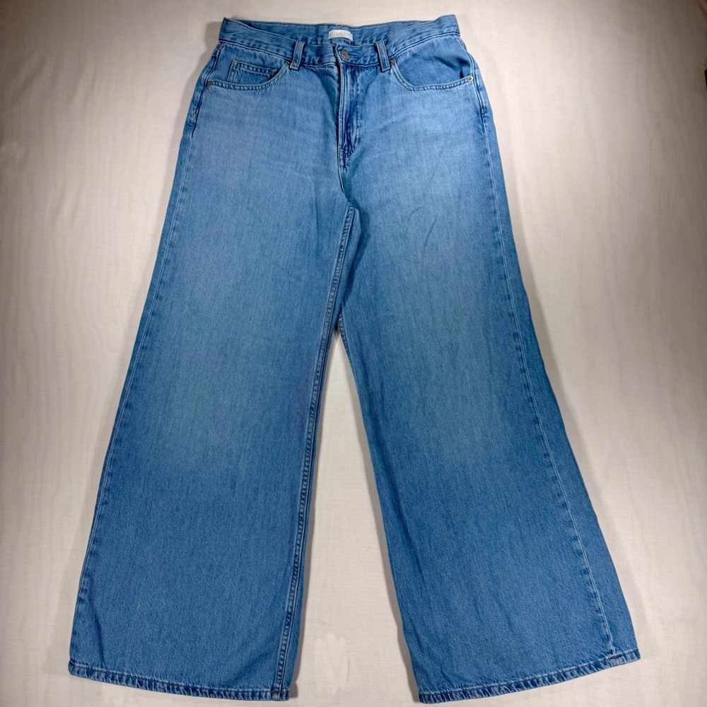 Uniqlo Jeans Women 29 Light Wash Wide Flare Baggy Boyfriend Fit Style Denim